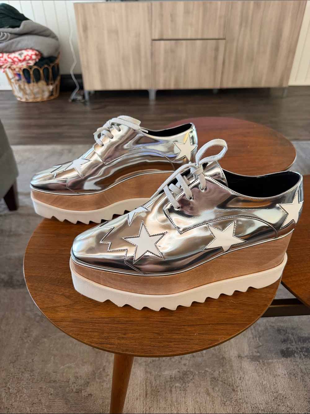 Stella McCartney ElyseMetallic Silver Star Platform Lace-Up Shoes US 10/EU 40 - Picture 3 of 8